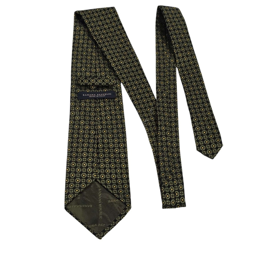 Banana Republic Silk Jacquard Tie Geometric Pattern Green Yellow Made in Italy